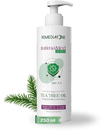 REMEDIA ONE Detergente Intimo Uomo e Donna con Tea Tree Oil, 250 ml | Sapone Intimo Antibatterico Naturale, Formula Delicata pH 3.5, Azione Purificante e Rinfrescante, Uso Quotidiano