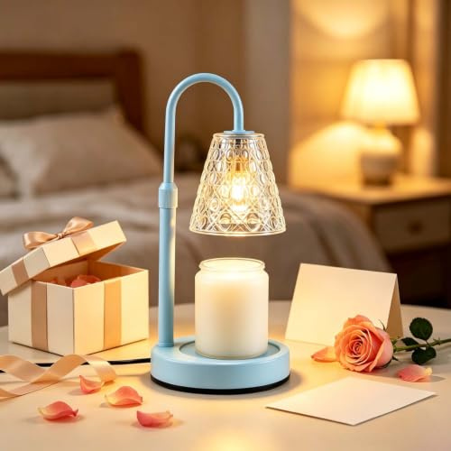ACED Candle Warmer Lamp with Timer Dimmable, Wax Melt Warmer, Light Blue | Birthday Gifts for Women Mom, House Warming Gifts New Home Room Decor for Scented Jar, Height Adjustable