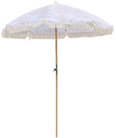 KXWOQ3ED Ombrellone da Spiaggia Boho da 200 cm con Frange, Ombrellone da Giardino Inclinabile, Palo in Legno Protezione Solare per Terrazza, Balcone e Piscina