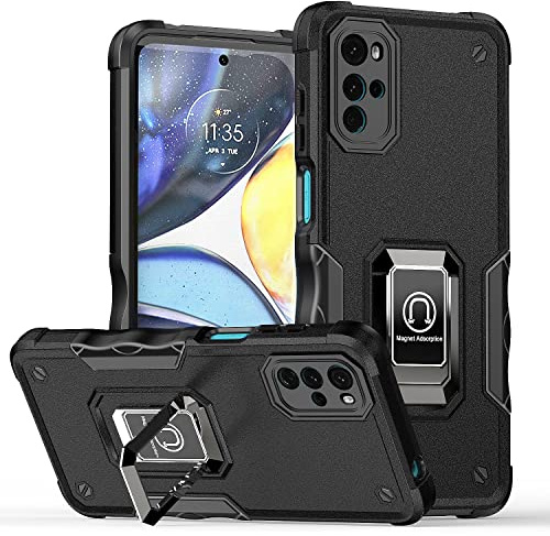 XNCVBD Funda para Moto G22, protección de grado militar a prueba de caídas con rotación de 360°, a prueba de golpes, teléfono de doble capa (negro)