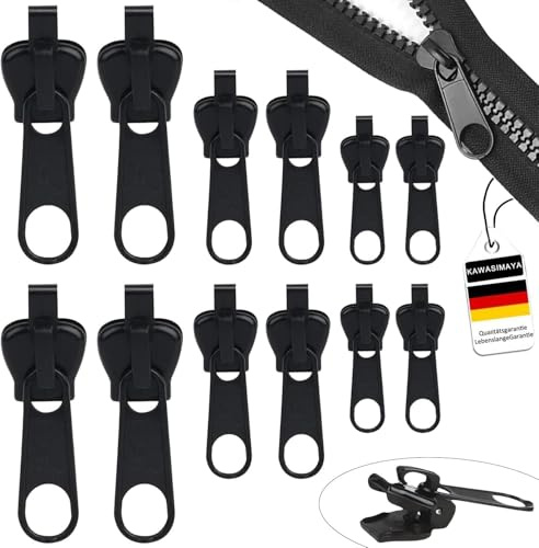 Reißverschluss Reparatur Set, Universeller Ersatz Zipper & Schieber für Jacken, Taschen und Zelte, Robuste Reißverschluss Ersatzteile & Anhänger, Kleidung nähfrei reparieren [12-teiliges]