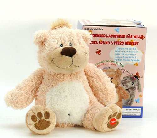 Sweety Toys 3754 Plüsch Bär Willi sitzend Höhe ca.24 cm, Drückt Man auf die Pfote fängt Willi im Kreis zu tanzen und fängt herzlich an zu Lachen