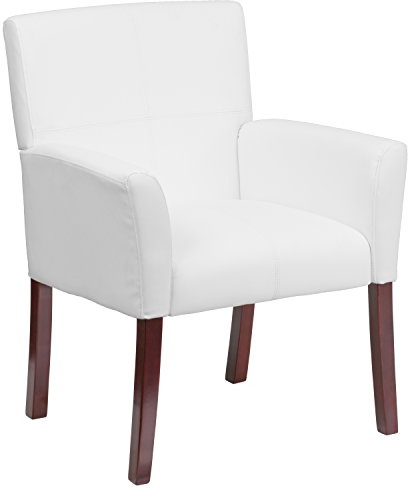 Flash Furniture Taylor White LeatherSoft Executive Side Reception Chair with Mahogany Legs