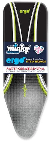 Minky Ergo Replacement Ironing Board Cover, Prozone Heat-Reflective Iron Board Cover, Elasticated & Extra Thick Felt Pad, 100% Cotton, Made in the UK