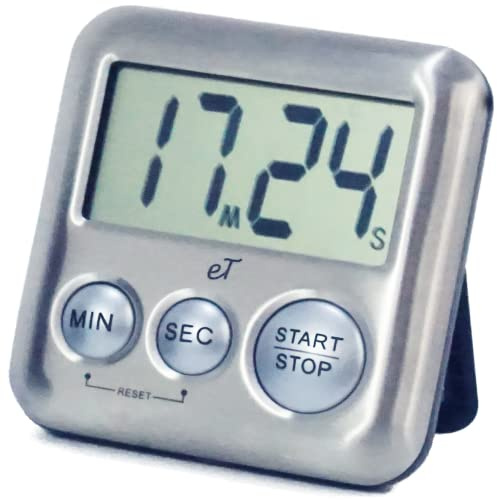Elegant Digital Kitchen Timer Stainless Steel - Loud Alarm - Model Silver