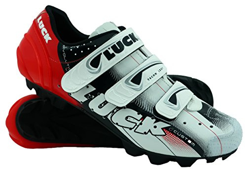 LUCK Zapatillas de Ciclismo Extreme 3.0 MTB,con Suela de Carbono y Triple Tira de Velcro de sujeción ademas de Puntera de Refuerzo. (47 EU, Rojo)
