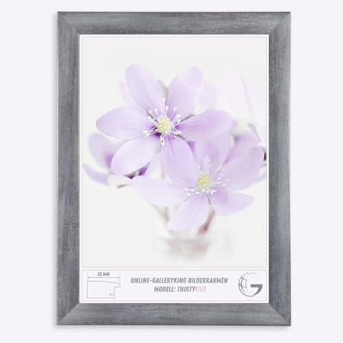Online-GalleryKing OGK Thirtyfive Bilderrahmen 48x64 cm Grau gewischt mit MDF Holzrahmen vollummantelt, entspiegeltes Anti-Reflex Kunstglas und HDF Rückwand - Fotorahmen für Hoch- und Querformat