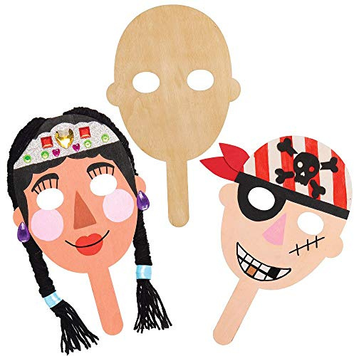 Baker Ross AT804 Masques en bois -Loisirs créatifs pour enfants (Paquet de 5)