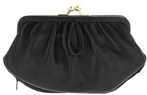 KARL LOVEN Porte-Monnaie Femme Retro Vintage en Cuir d'agneau Grande Capacité Noir 4 Compartiments Pièces Billets + Porte-Carte de crédit RFID