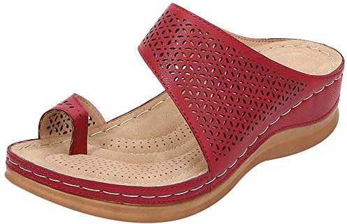 rismart Femme Creux Sandales Talons Compensés Clip Toe Bunion Corrector Tongs Été Chaussons (Rouge,38 EU)
