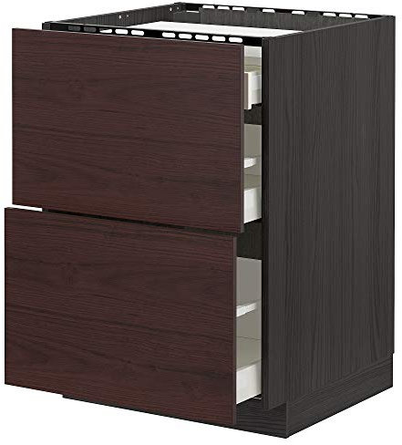 Table de cuisson METOD/MAXIMERA - 2 façades/3 tiroirs - 60 x 61,6 x 88 cm - Noir Askersund/marron foncé effet frêne