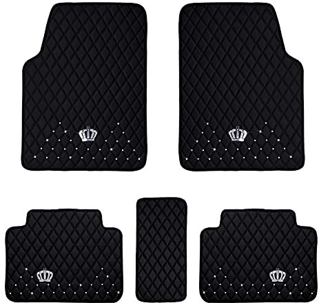 eing Allwetter-Fußmatten aus PU-Leder, für Auto, SUV und Lkw, 5 Stück pro Set (vorne und hinten), robuster Schutz, mit Kronenmotiv, Auto-Bodenkissen, Schwarz