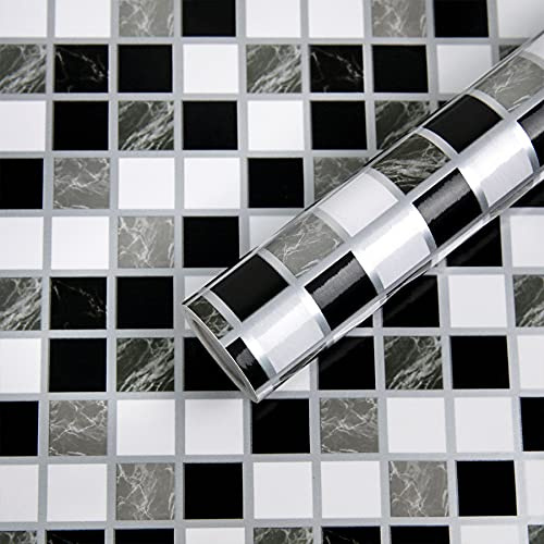 Fantasnight Fliesenaufkleber Mosaik Schwarz Weiss Marmormosaik 60 × 500 cm | Fliesensticker Mosaikfliesen Selbstklebende Folie für Bad und Küche Deko Fliesenfolie 2D