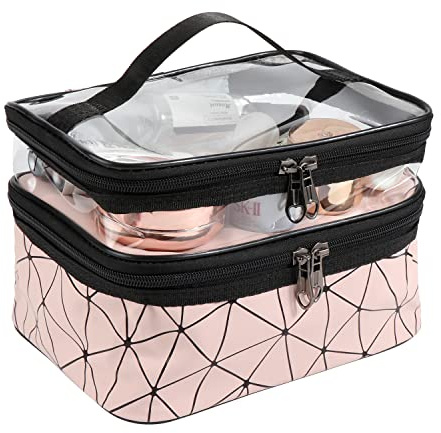 Bolsa de Maquillaje de Viaje Portátil Bolsa de Cosméticos Neceser Impermeable Doble Capa Organizador de Artículos de Tocador con Cremallera para Almacenamiento Neceseres (Rosa)