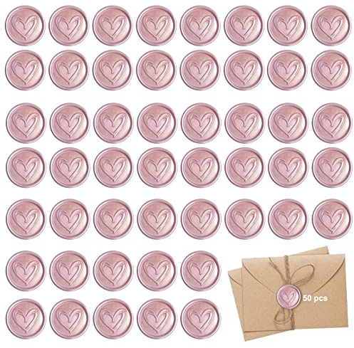 Självhäftande sigillack, 50 st självhäftande sigillackstämplar, sigillvax, sigillklistermärken, sigillvax, för tätning av kuvert, kort, scrapbooking (rosa)