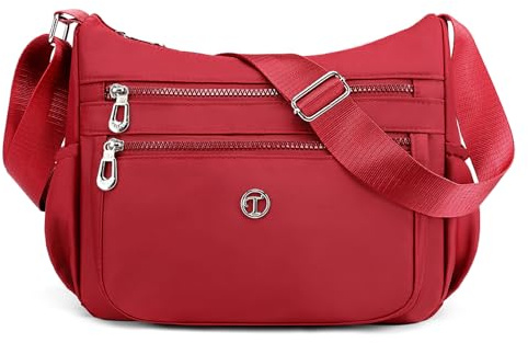 FORRICA Casual Umhängetasche Damen Große Crossbody Handtasche Frauen Leichte Nylon Schultertasche Multi Taschen Rot A
