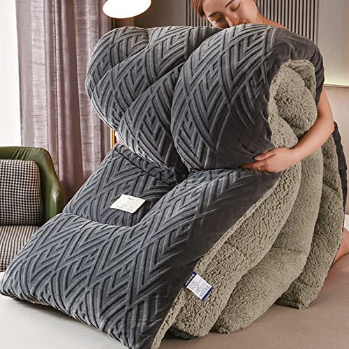 CXLT Tröster Bettüberwurf Queen King Size, Polyester-Baumwollfüllung Gesteppte Steppdecke Milchsamt/Lammfleece Alle Jahreszeiten Decken, Winter Halten Warme Decke/Bettlaken,Grey-200x230cm-4kg