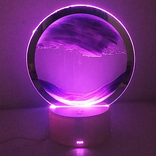 7 Colori Mobile Sabbia Lampada da Tavolo- Lampada a sabbie mobili 3D del paesaggio di mare profondo,360° Rotazione Luce a Clessidra 3D,Giocattoli di arte desktop per la decorazione casa vivente(Viola)