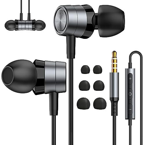 Écouteurs Intra-Auriculaires à Isolation phonique avec Micro, écouteurs filaires Jack 3,5 mm avec contrôle du Volume compatibles avec Samsung, Android, MP3, la Plupart des appareils Audio 3,5 mm