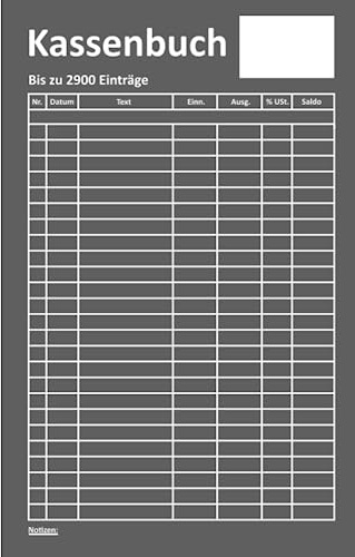 Kassenbuch mit Umsatzsteuer ca. DIN A5: für Selbstständige, Händler und Vereine (für bis zu 2900 Einträge auf 120 Seiten): Cover Farbe: grau