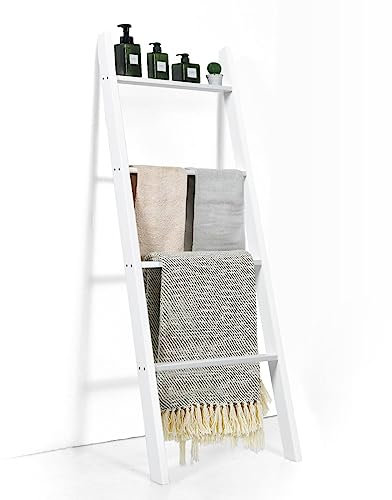 GIANTEX Scala Porta Asciugamani in Legno a 4 Livelli, Moderno Scala a Pioli con 4 Barre per Bagno, Camera da Letto, 137x50x7,5 cm, Bianco