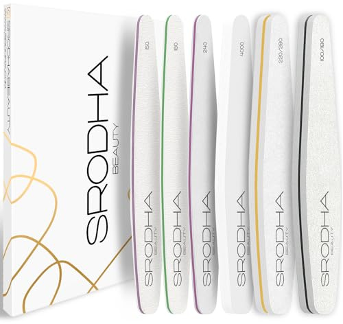 SRODHA Beauty Professional Lot de 6 limes à ongles | Émeri double face et blocs polissoirs | Pour manucure/pédicure naturelle, acrylique et gel | Grain 150/180/200/240/280/1000/4000