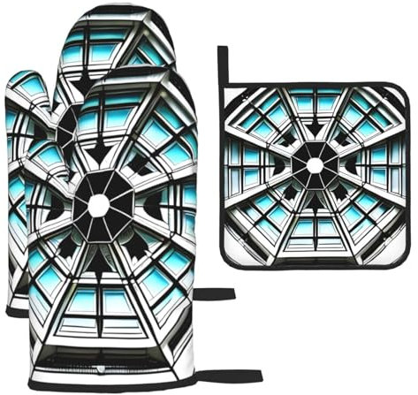 Octagon Building - Set di 3 guanti e presine anti-scottatura per cucina, cottura e grigliata, regalo di Natale per festa della mamma