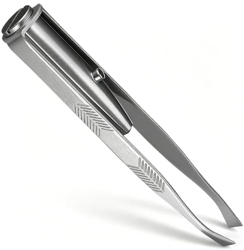 VINTORKY Pinzas Faciales Luz Led Para Depilar Cejas y Pestañas, Acero Inoxidable, Tamaño Compacto, Para Mujeres, Uso Poca Luz, Herramienta Maquillaje Portátil