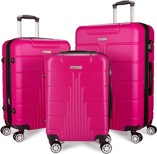 BRUBAKER Hartschalen Kofferset Miami - Erweiterbare Koffer mit Zahlenschloss, 4 Rollen und Tragegriffen - 3 teiliges Reisekoffer Set inklusive Handgepäck - ABS Rollkoffer (M, L, XL - Pink)