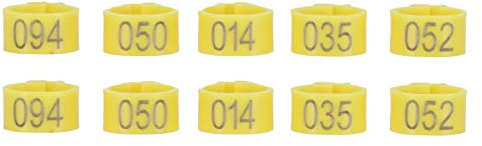 Sonew 10 Mm Kunststoff-Vogelfußringe mit Nummerierten Etiketten von 001–100 für Ausgewachsene Brieftauben und Andere Ausgewachsene Vögel – 100 Stück in Einer Packung (Yellow)