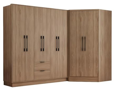 Vente-unique - Armario esquinero de 8 Puertas y 2 cajones - L263 cm - Color: Natural - FEOVA