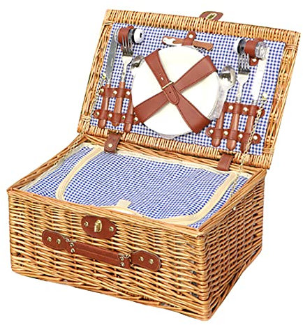 HAVVMK Picknickkorb-Set aus Weide für 4 Personen/2 Personen mit großem Kühlfach, Picknickkorbdecke aus natürlichem Korbgeflecht, Picknickzubehör, Outdoor-Geschirr und Picknickgeschirr