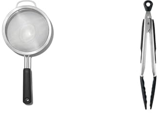 OXO Good Grips 20.3 cm Strainer & Good Grips 22.8 cm Tongs with Silicone Heads, Black
