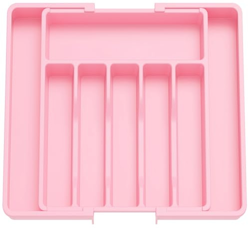 Lifewit Cutlery Drawer Organiser Large, Extendable Cutlery Tray,8 Compartment, Kitchen Drawer Organiser Utensil Spoons Forks Knives, Pink