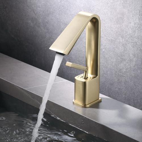 MocArt 23411 Wasserhahn, Warm und Kaltwasserhahn aus Messing, Badezimmer Mischbatterie, kreativer Sprudelwasserfluss, Keramikventilkern, Wassersparendes Design (Mattes Gold)