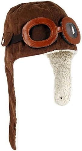 JOIUXNER Unisex Kinder Pilotenmütze Warme Fliegermütze mit Ohrenklappen Fleece Warme Mütze Mütze mit Ohrenschützern für Kleinkinder Kinder(Braun)
