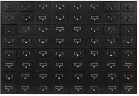 64-Drawer Wooden Storage Box Traditional Apothecary Curio Cabinet in Vintage Wood, Card Catalog Library Desk Drawer w/Label Holders Handles, Multi Level Countertop Arts and Craft Organizer (Black)