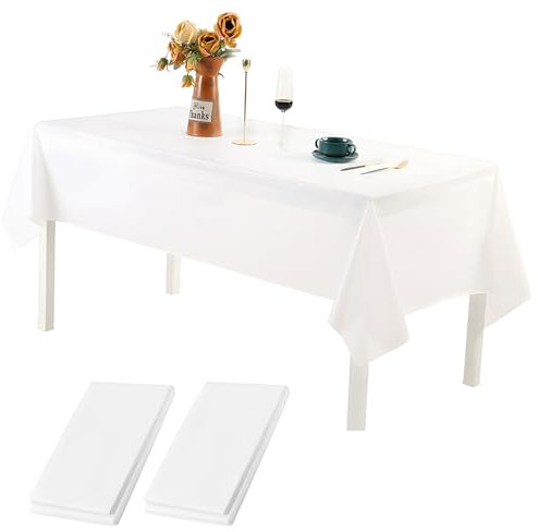 AMSGANK Einweg Tischdecke Weiß, 2 Stück 137 x 274 cm Wasserdicht Geburtstag Tischdecken Rechteckige Tischabdeckung Gartentischdecke für Hochzeit, Party, Kindergeburtstag, Weihnachten