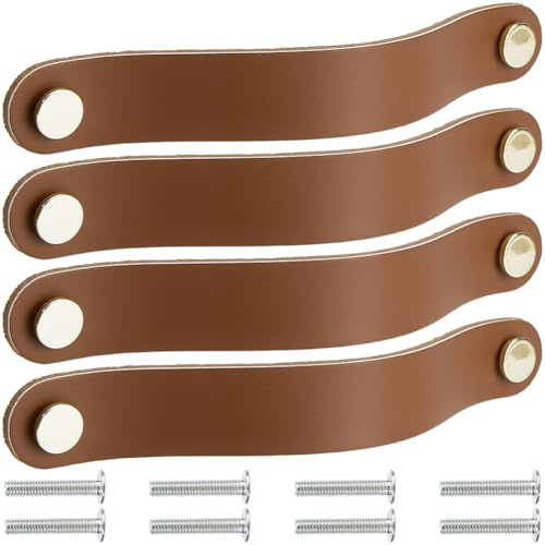 GORGECRAFT 4 Packung 20.2cm Große Schrankgriffe Aus Echtem Leder Handgefertigte Weiche Lederbeschläge Kommoden Dekorationsgriffe Schubladengriffe Küchenschrank Türknöpfe Mit Schraube Für Möbelschränke