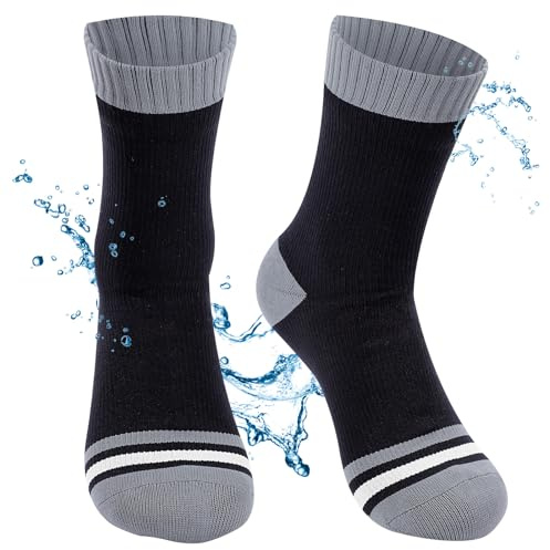 BBXWANG Calzini impermeabili unisex, traspiranti, a metà polpaccio, impermeabili, elastici, per escursionismo, ciclismo, Grigio scuro e nero., M
