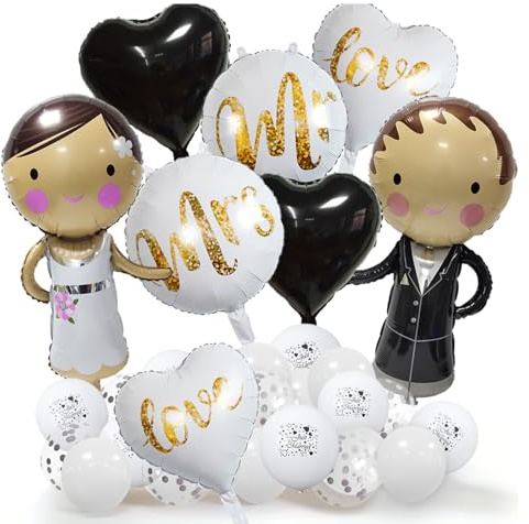 ParPix Brautpaar Luftballons Hochzeit Deko,26× Just Married Brautpaar Ballons Hochzeit Dekoration,Mr & Mrs Deko Hochzeiten Luftballon,Standesamt Hochzeitsdeko Brautpaar Figuren Love Hochzeitsballons