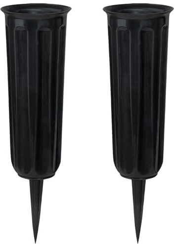 2 pieces Grave Vases with Spikes, Plastic Flower Holder for Cemetery, Flower Vase Grave Decorations for Cemetery Headstone Graveside (Black 2PCS)