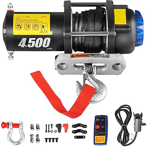 Verricello for camion Verricello elettrico 12V 4500/5000/5500 LBS Corda sintetica Off Road Impermeabile ATV UTV Verricelli con telecomando wireless per principianti fai da te(5500 LBS)