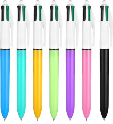 Bewudy 7 Stück Mehrfarbiger Kugelschreiber, 4 in 1 Einziehbarer Kugelschreiber 1mm Multicolor Ballpoint Pen 4 Farben Retractable Stifte für Büro Home Office Schule Krankenschwester Zubehör