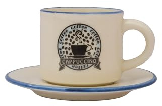 CER-POR Set Tazzine Caffe Con Piattino In Porcellana Turca, Tazzine Da Caffè Particolari Colorate Con Decori Originali, Set Da 2. (Grafica Cappuccino blu)