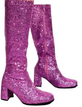 Ladies Glitter GoGo Boots Sparkly Retro Costume Party Knee-High Heels for 60 s& 70s with Side Zip Fancy Dress Parties (Fuchsia Glitter, UK Footwear Size System, Adult, Women, Numeric, Medium, 8)