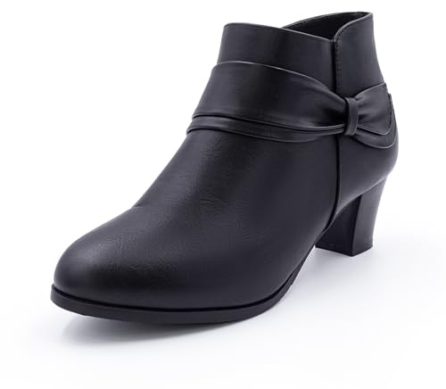 Cushion Walk Women's EEE Extra Wide Fit Ankle Boots Booties, Low to Mid 5cm Block Heels, Faux Leather, Non-Slip Sole (8 UK, Black)