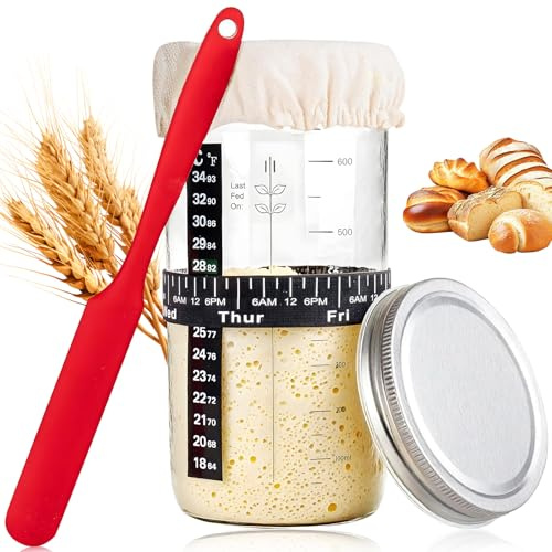 Moorstdel Sourdough Starter Jar Kit, 800ML/32oz Sourdough Bread Baking Container, Glass Fermentation Jar, Dough Rising Container for Home Baking, Healthy Cooking & Sustainable Living