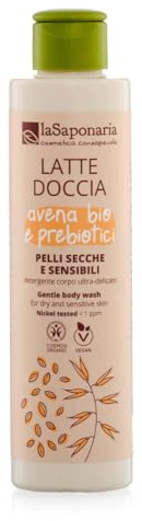 La Saponaria | Latte Doccia Biologico 200ml, Avena Bio & Prebiotici, Detergente Corpo Ultra Delicato per Pelle Secca e Sensibile, Dermatologicamente Testato