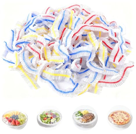Cylogia 200 Pcs Colorful Food Covers Shrinkable Fresh Keeping Bags Elastic Stretch Bowl Lids Food Storage Covers Plastic Cling Film Bag Kitchen Supplies for Fruit Vegetable Meat Food Preservation